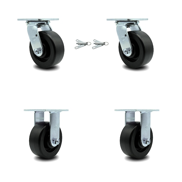 5 Inch Polyolefin Caster Set with Roller Bearings 2 Swivel Lock 2 Rigid SCC